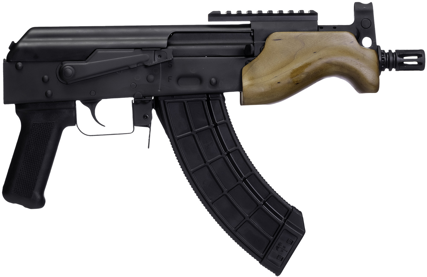 Century Arms HG7596N Draco Micro 7.62x39mm 30+1 6.25" Black Threaded Barrel, Black Anodized Picatinny Rail Receiver, Black Polymer Grip, Wood Furniture