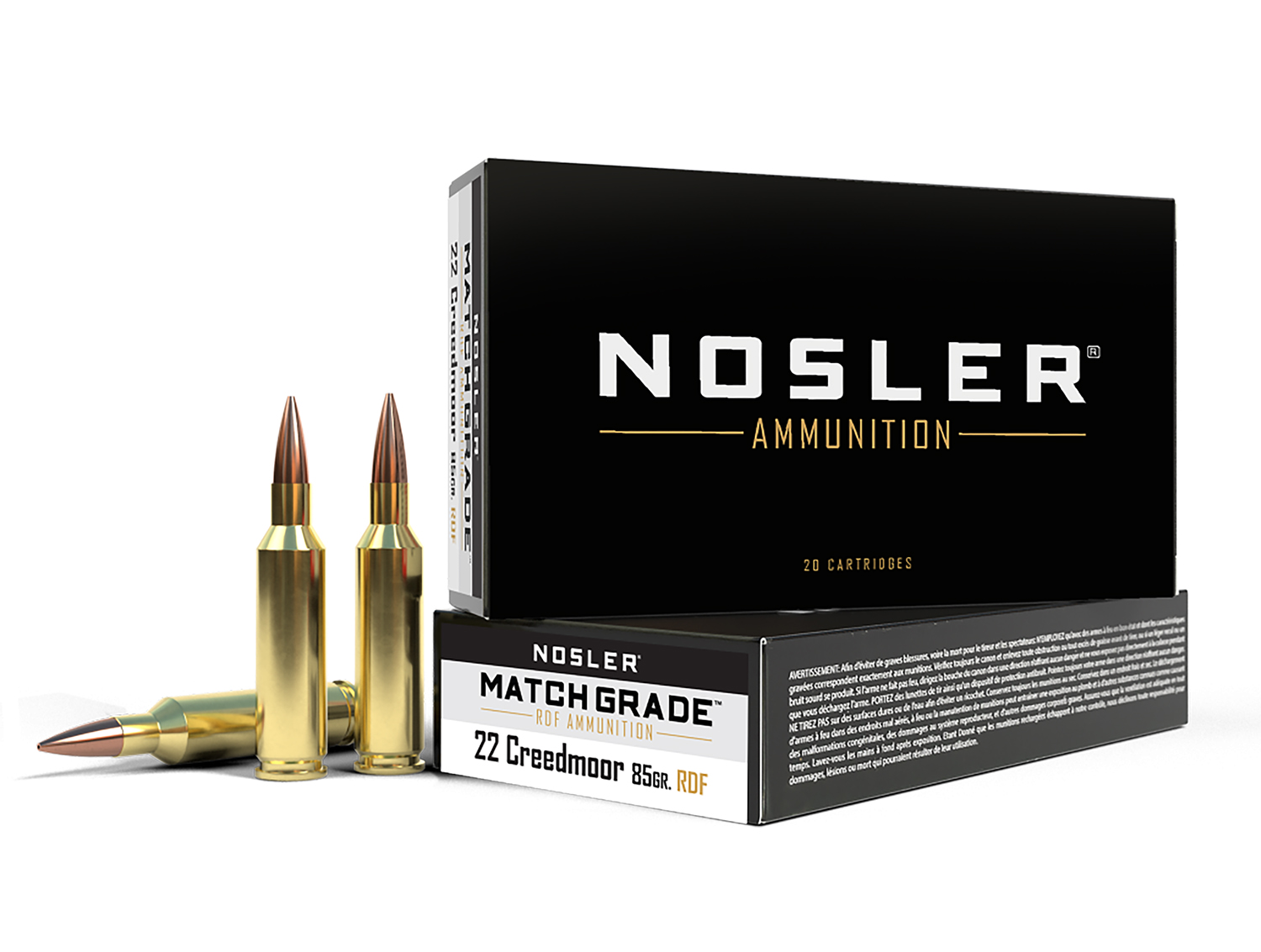 Nosler 51297 22 Creedmoor 85gr RDF HPBT Ammo, 20 Rounds, Match Grade - Nosler - RDF HOLLOW POINT BOAT TAIL