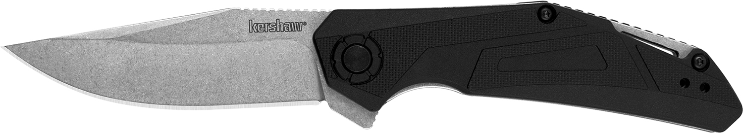 Kershaw 1370 Camshaft EDC 3" Folding Clip Point Plain Stonewashed 4Cr14 Blade, Black GFN Handle