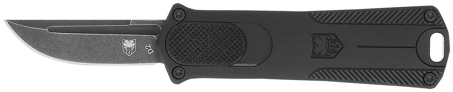 CobraTec Knives Cali952BLKDNS 952 *CA Compliant 1.75" OTF Drop Point Plain Stonewashed D2 Steel Blade, 3" Black Anodized