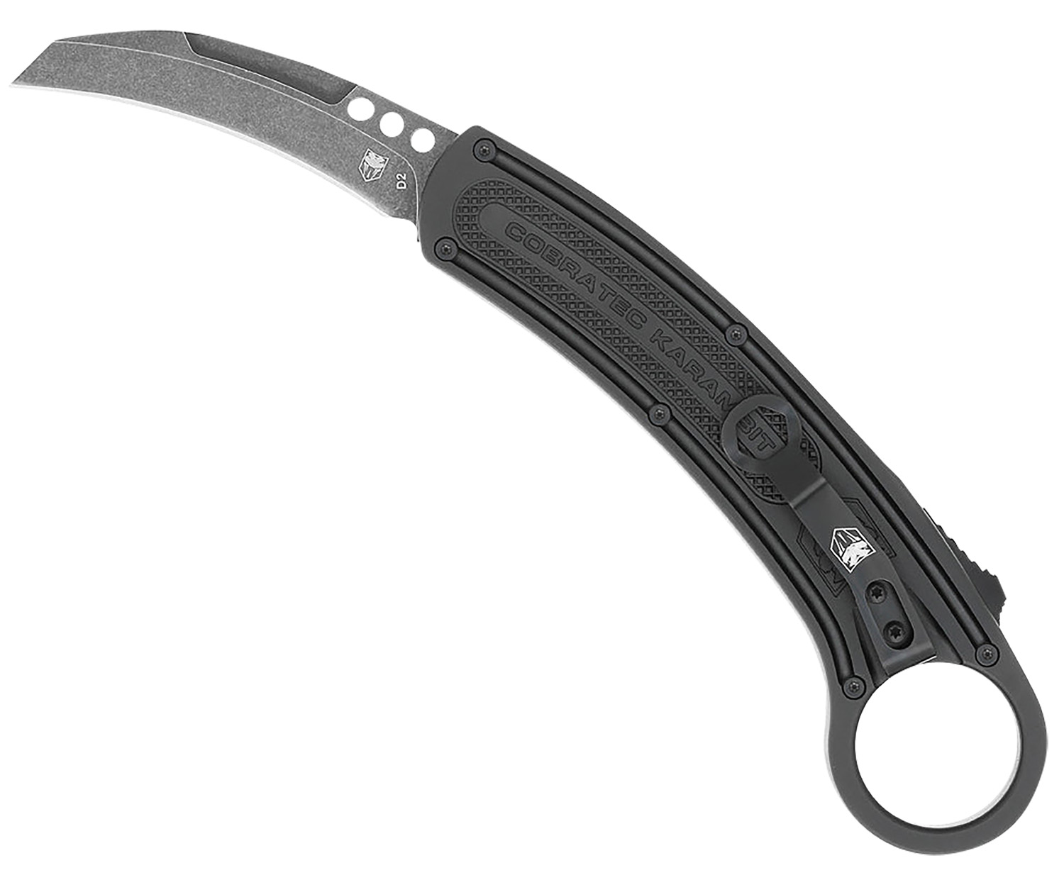 CobraTec Knives CTBKRH Karambit  2.75 Folding Plain Stonewashed D2 Steel Blade, 5.88 Black Anodized w/Finger Ring Aluminum Handle