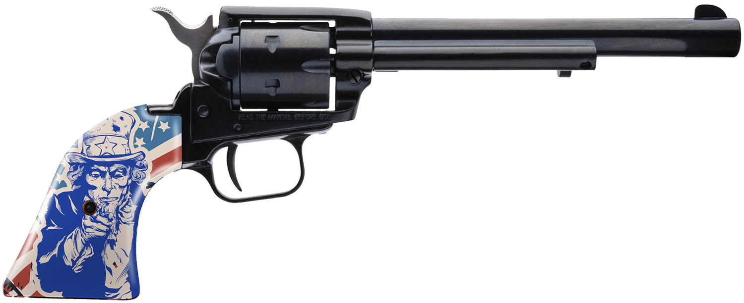 Heritage Mfg RR22B6-US09 Rough Rider  22 LR 6 Shot 6.50" Black Black Zinc Alloy Frame & Cylinder, Ivory w/Red/Blue Uncle Sam Grip, Hammer/Thumb Safety, Exposed Hammer