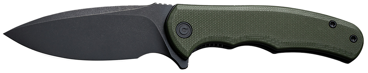 Civivi Knives C18026C-1 Praxis Mini 2.98" Folding Drop Point Plain Black Stonewashed D2 Steel Blade, OD Green Textured G