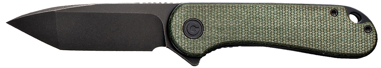 Civivi Knives C907T-E Elementum 2.96" Folding Tanto Plain Black Stonewashed D2 Steel Blade, 4.03" Green Textured Micarta