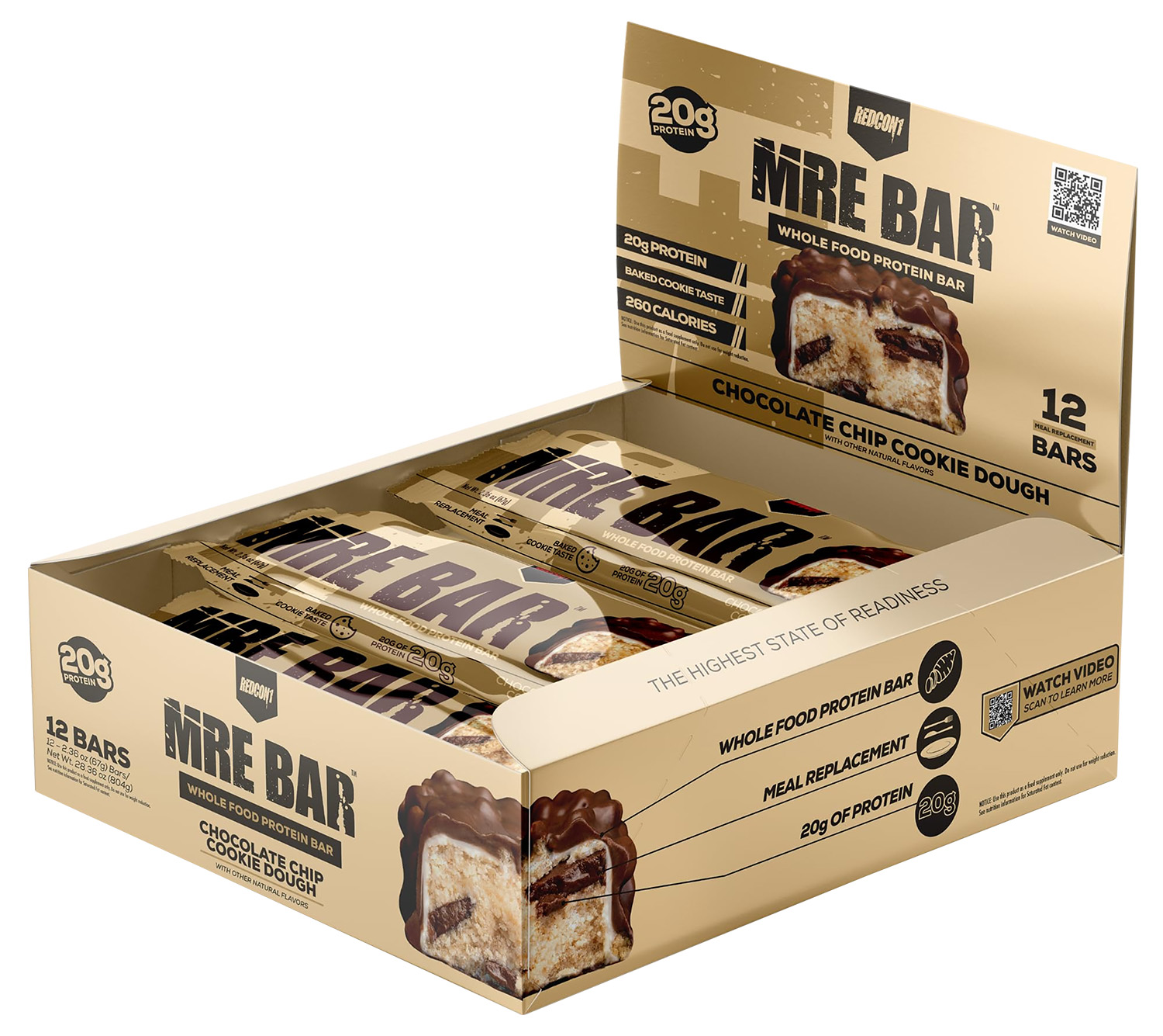 Redcon1 RC1MREBCCCD12 MRE Protein Bar Cookie Dough 12 Pack