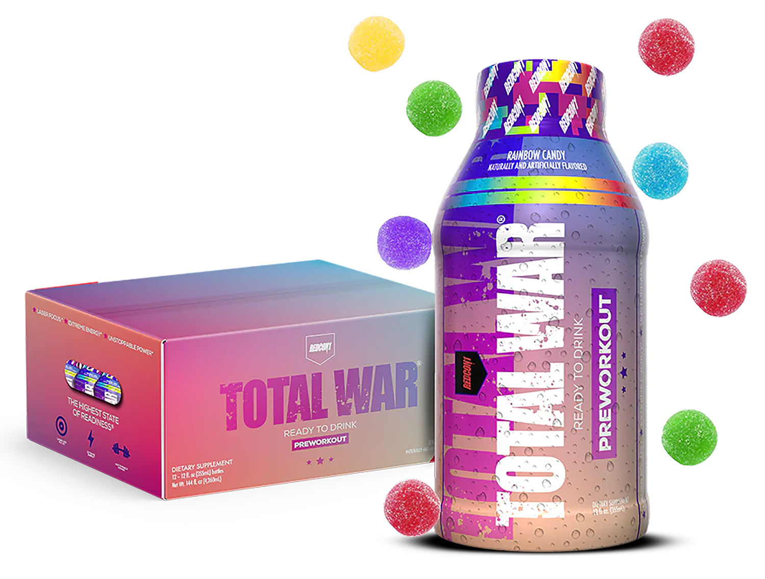 Redcon1 RC1TWRTDRC-12 Total War RTD Rainbow Candy 12 Pack 12oz 365mg Caffeine