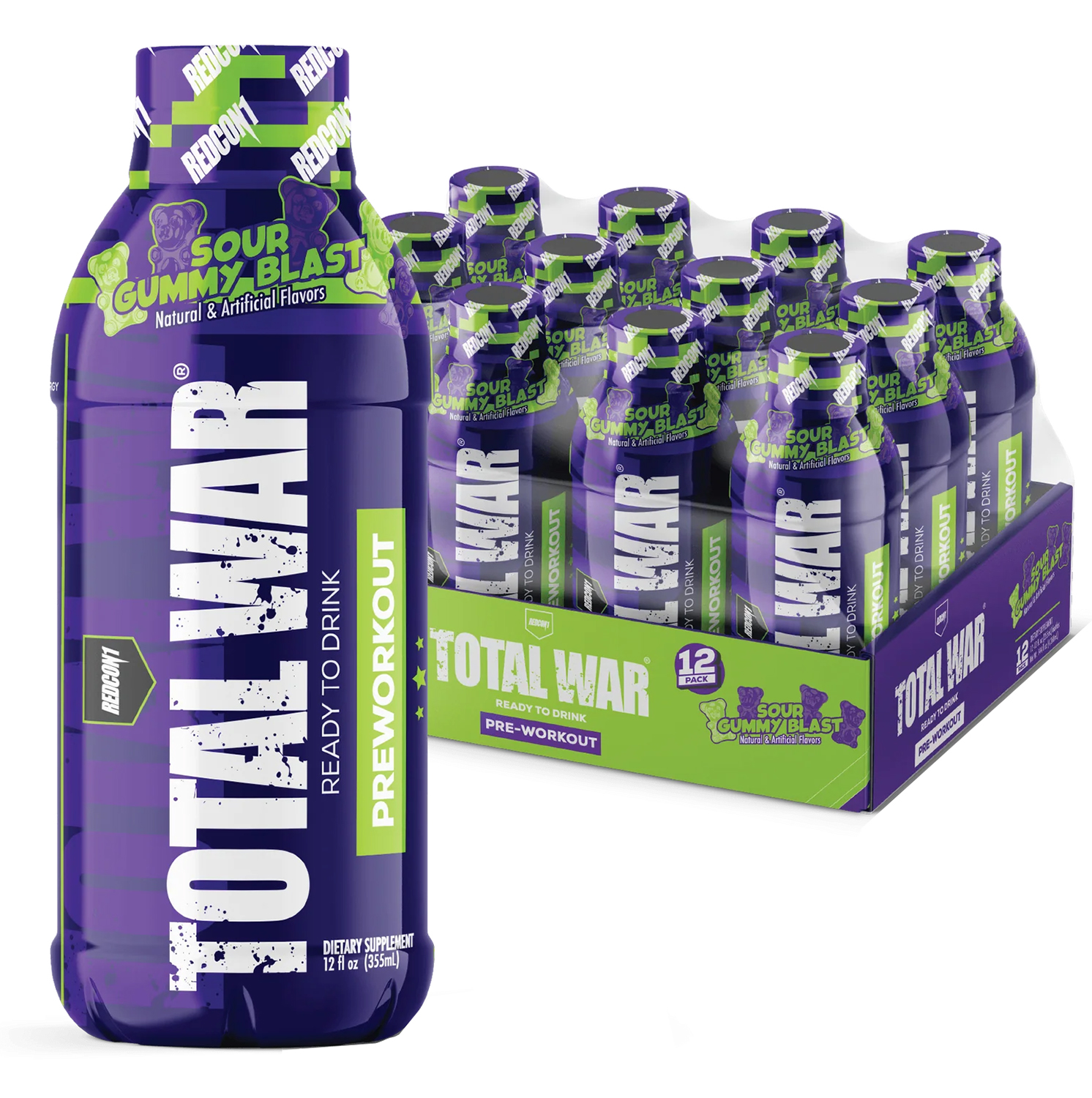 Redcon1 RC1TWRTDSGB-12 Total War Sour Gummy 12-Pack, 365mg Caffeine - REDCON1