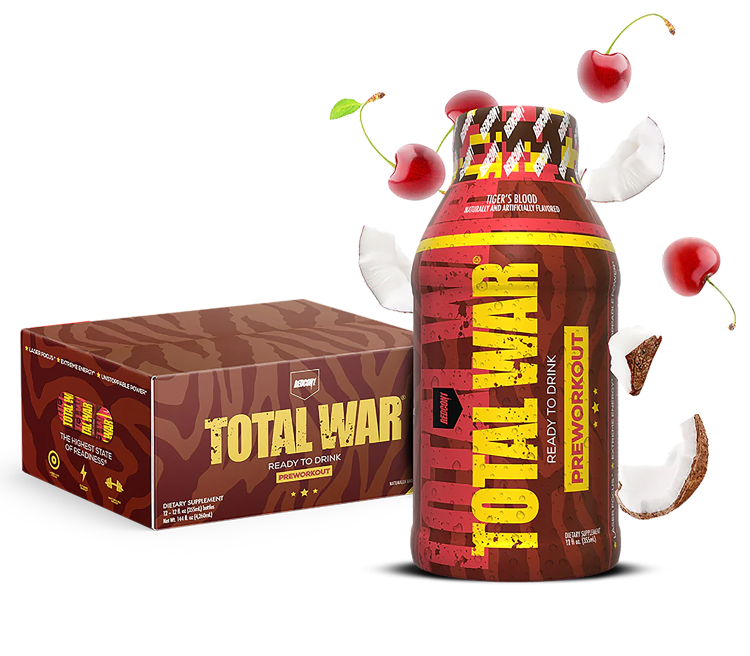 Redcon1 RC1TWRTDTB12 Total War RTD Preworkout, 12-Pack, Tiger's Blood, 12oz