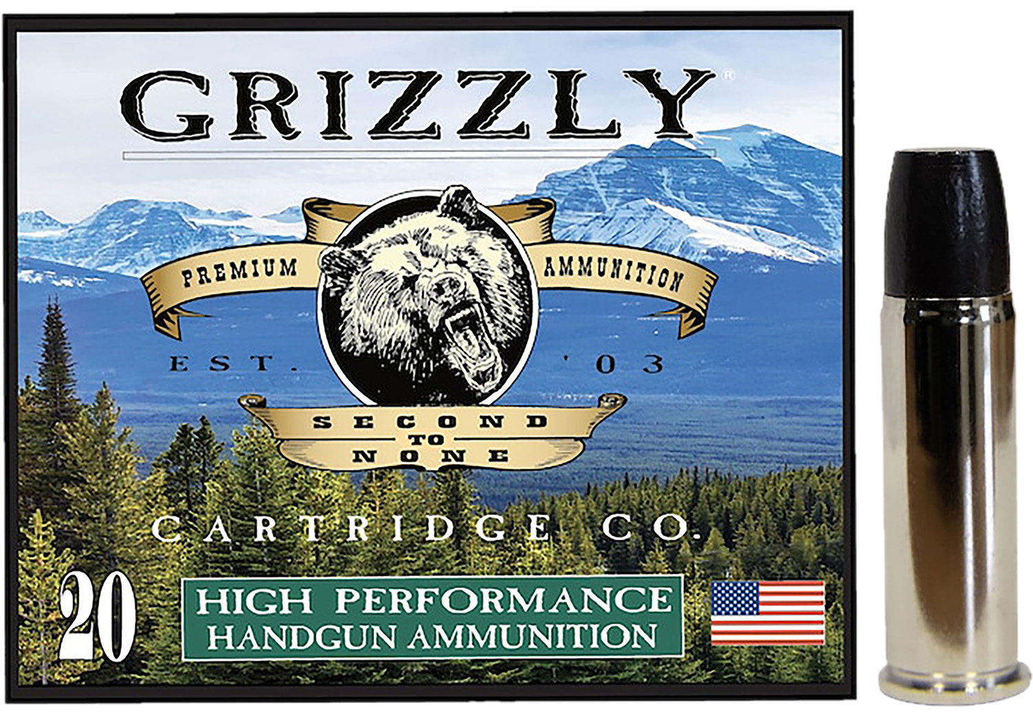 Grizzly Ammo GC44M+P1 44RemMag+P+ 355gr Wide Long Nose Gas Check 20 Per...