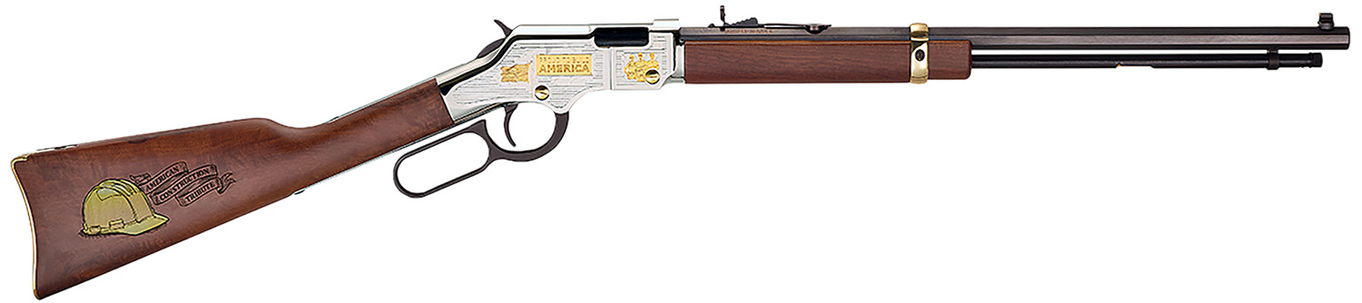 Henry H004AC American Construction  22 S/L/LR, 16 LR/21 Short Capacity, 20" Blued Octagon Barrel, Nickel-Plated w/24K Gold Inlay Engraved Steel Drilled & Tapped Receiver, Walnut w/Gold Accent Fixed Wo