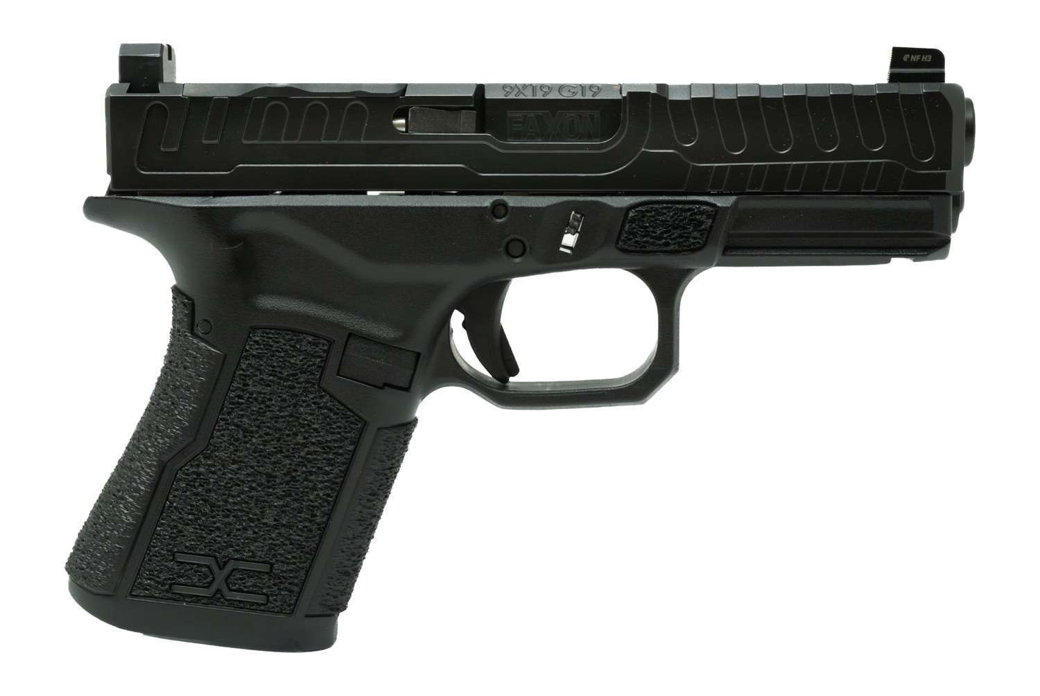 Faxon Firearms FX-19-P-02 FX-19 Patriot Gen 2 Compact Frame 9mm Luger 15+1 Black DLC Match Grade Barrel, Optic Cut/Serrated Slide, Polymer Frame w/Picatinny Rail, Angled Grip