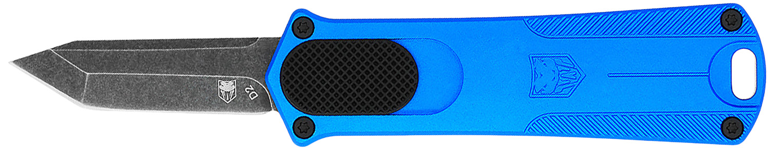 CobraTec Knives Cali952BLUTNS California 952 *CA Compliant 1.75" OTF Tanto Plain Black Stonewashed D2 Steel Blade, 3" Bl
