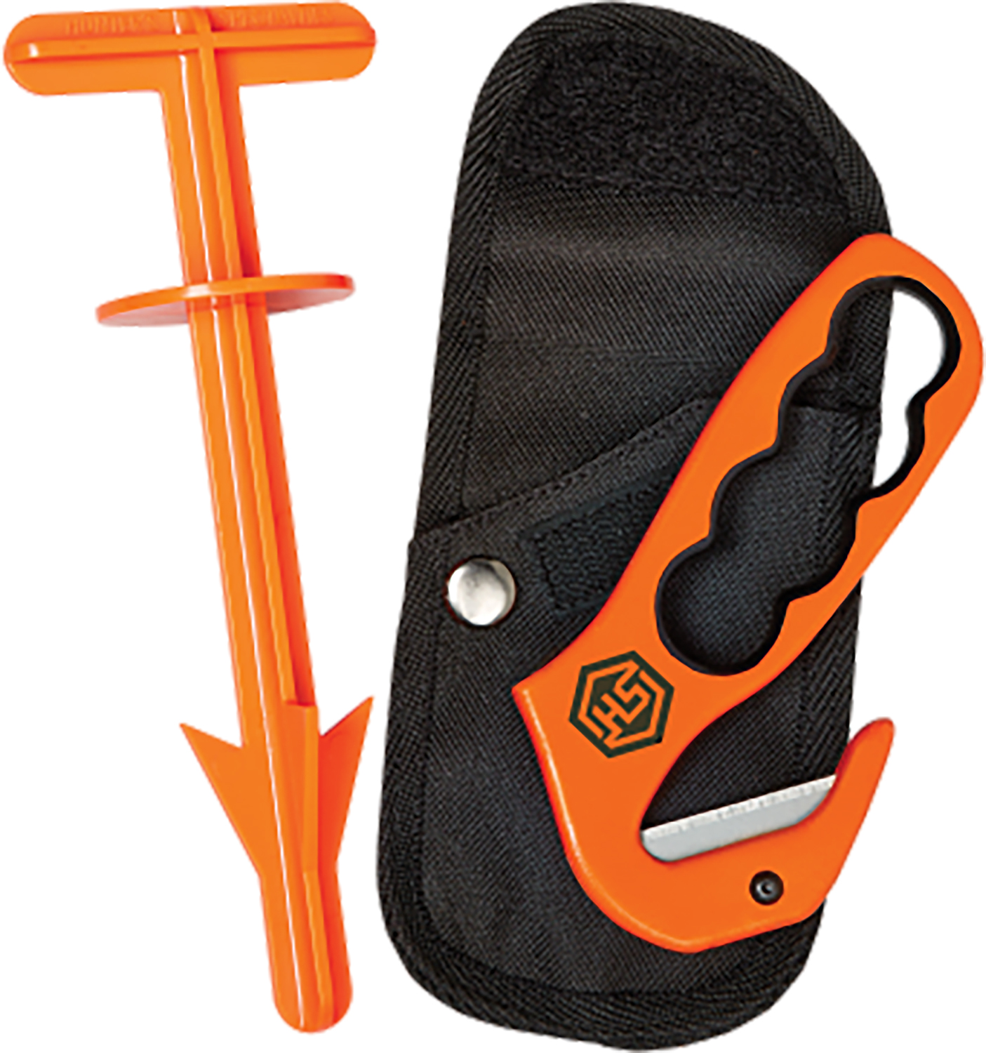 Hunters Specialties Butt Hook Combo - Gut Hook and Butt Out 2 - Replaceable Blade - Blaze Orange - Rubber Finger Grips - Nylon Carry Pouch - Field Dressing Tool - UPC: 021291016105