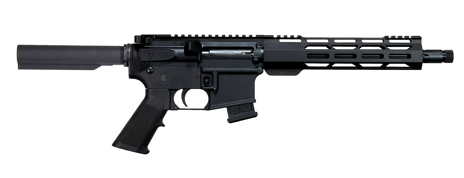 Alexander Arms PHI17NB Highlander  17 HMR 10+1 11 Black Fluted Threaded Barrel, Black Anodized Picatinny Rail Receiver, Black SBA Tactical Brace, Black A2 Grip