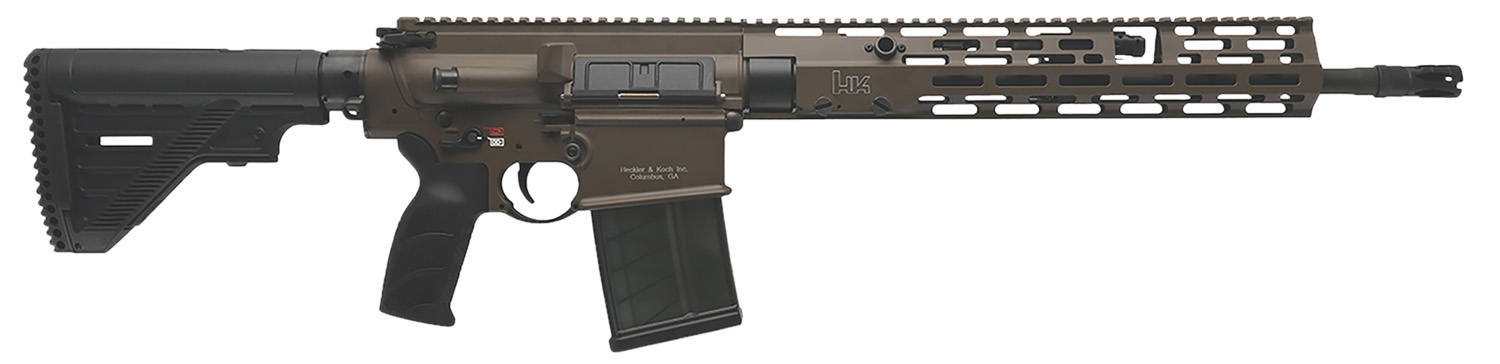 HK HK 81001205 MR762 A4 7.62x51mm 20+1 16.50" Black Threaded Barrel, Patriot Brown Picatinny Rail Receiver, M-LOK Handguard, 6 Position Black Synthetic Stock, Black Finger Grooved Grip, Ambidextrous
