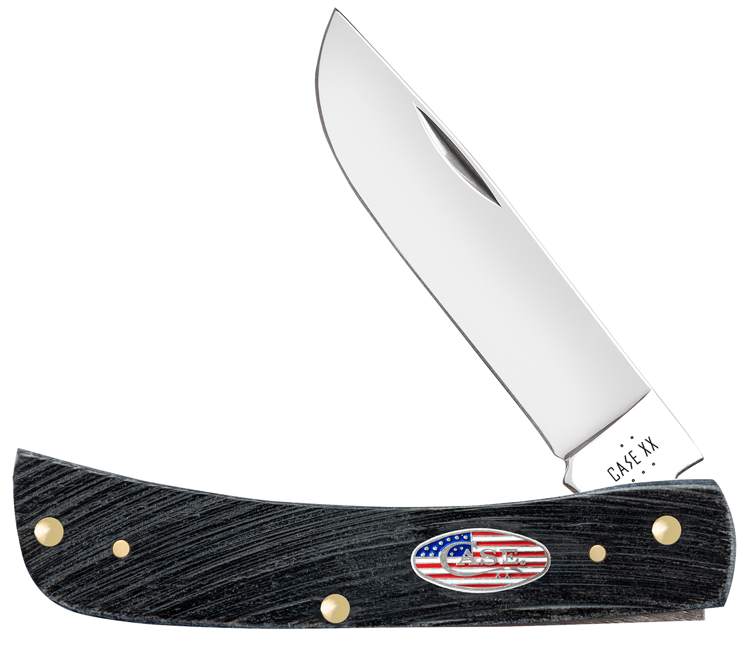 Case 53062 Sod Buster Stars & Stripes 3.70 Folding Skinner Plain Mirror Polished Tru-Sharp SS Blade, Sawcut Jig Gray Bone Handle, American Flag Shield