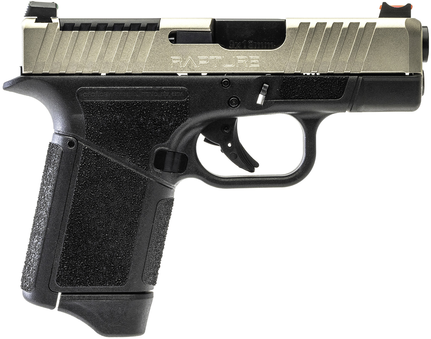 Gforce Arms GF932512GN Rapture  Sub-Compact Frame 9mm Luger 12+1 3.25" Black Steel Barrel, Nickel Steel Optic Cut/Serrated Slide, Gray Cerakote Polymer Frame, Shield RMSc/RMR Footprint