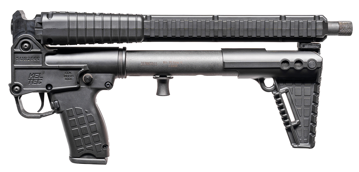 Kel-Tec Sub-2000 10mm Carbine 16.15 in. 15+1 Black - Superb Folding Rifle 4 Kel-Tec Sub-2000 10mm carbine shown folded for storage