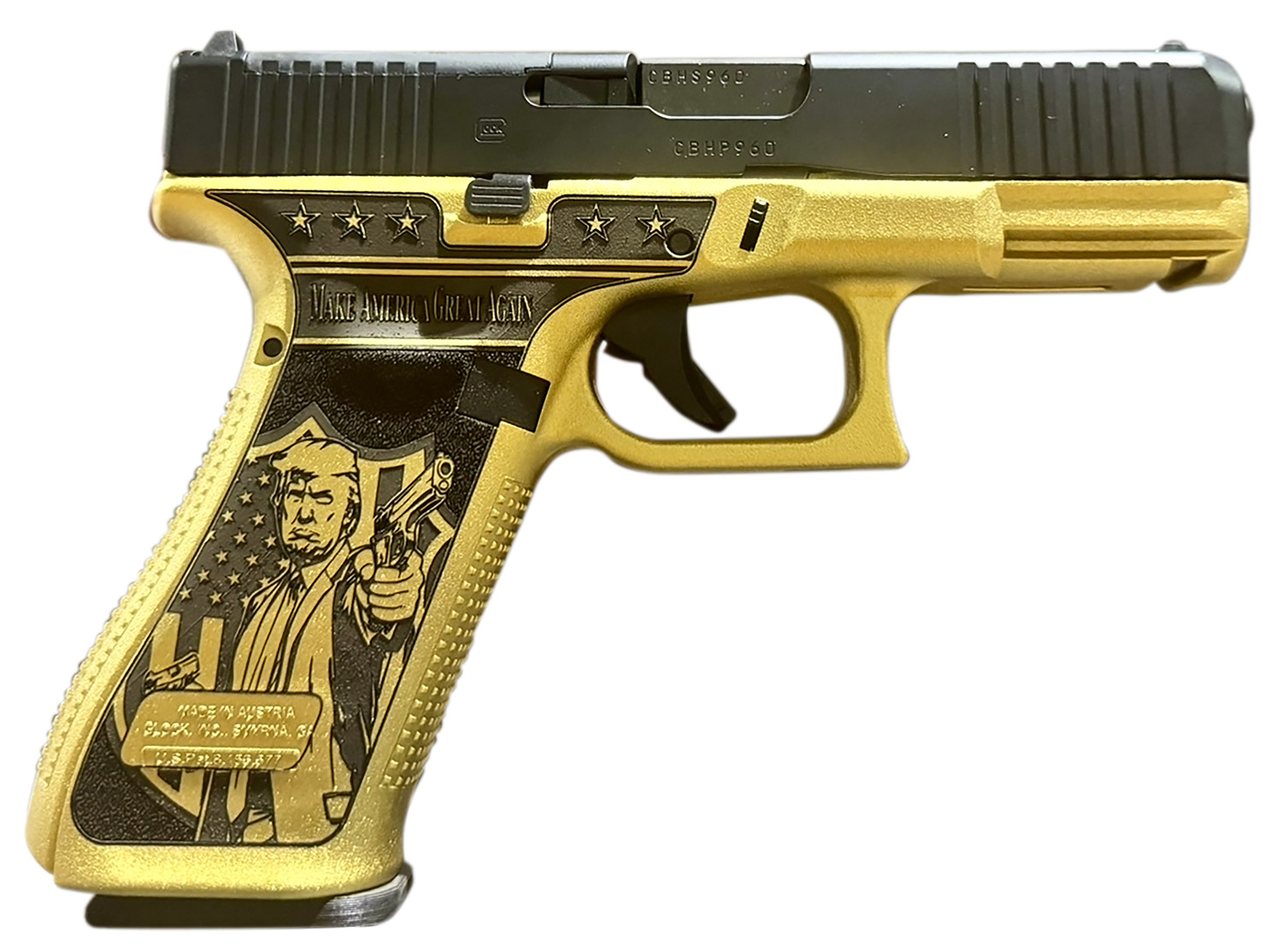 Glock G47 Gen5 9mm Luger 4.49in 17+1 Gold w Trump Engraving Frame MOS Cu...