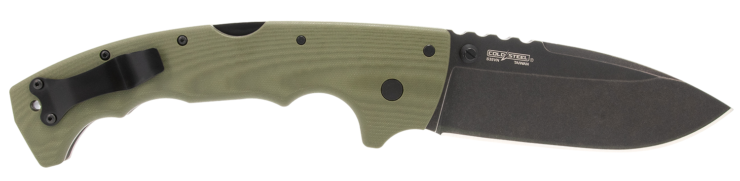 Cold Steel CSFL50Max 5-Max 5" Folding Drop Point Plain Black Stonewashed S35VN Blade, 7.13" OD Green Textured G10 Handle