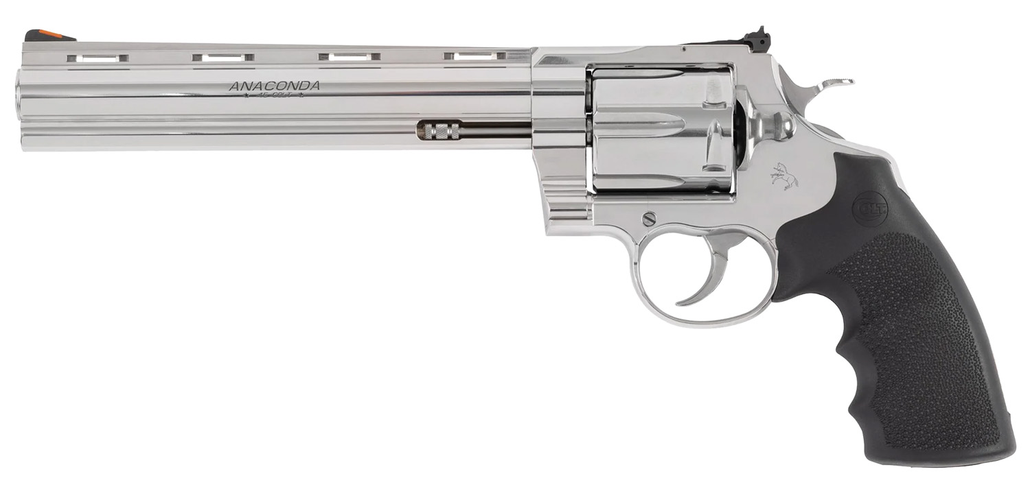 Colt Mfg ANACONDASP8RTS45C Anaconda  45 Colt (Long Colt) 6rd Shot 8 Stainless Vent Rib Barrel, Cylinder & Frame, Black Grip