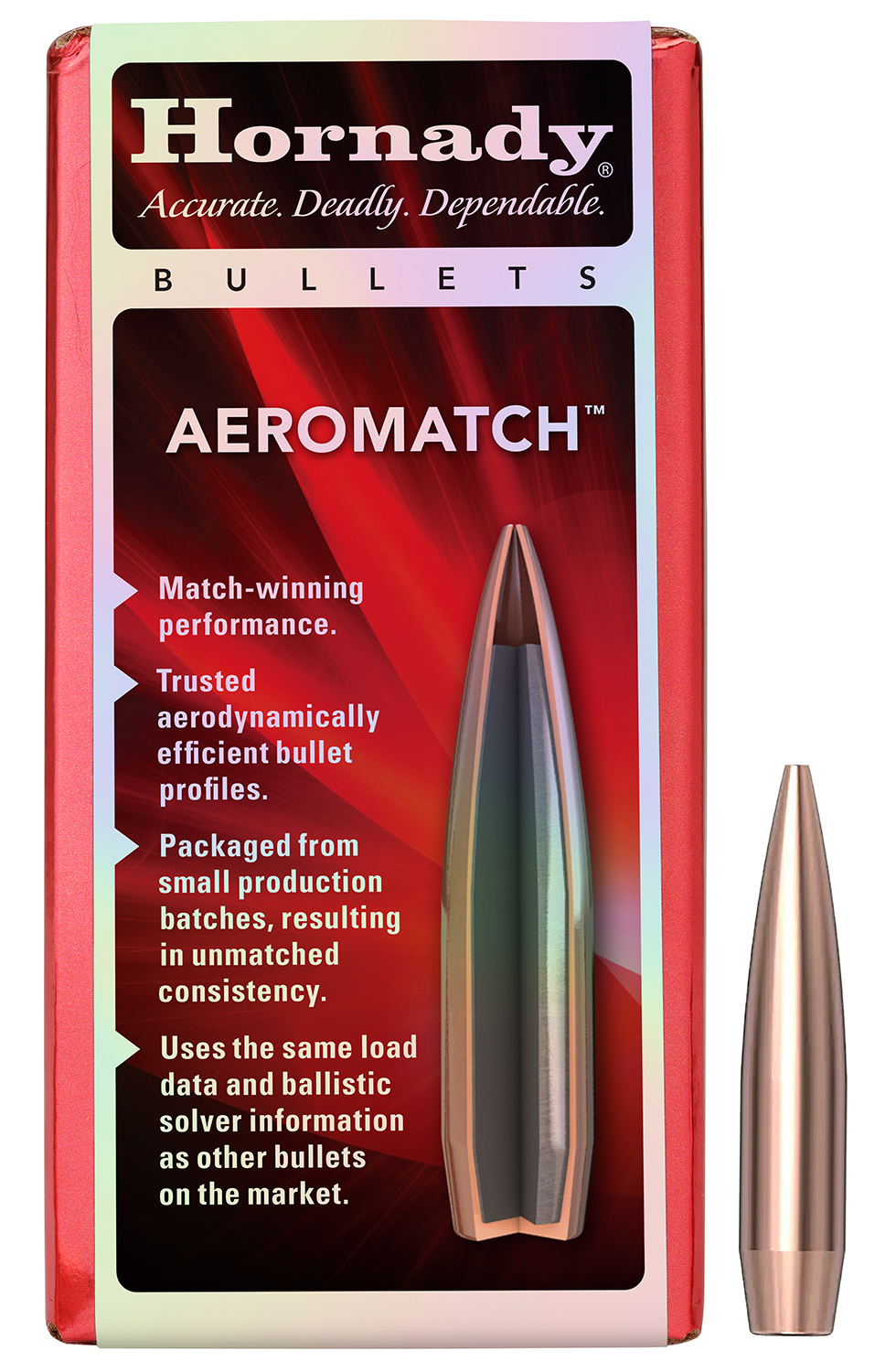 Hornady AEROMATCH, .224 Diameter, 22 Caliber, 69 Grain, AEROMATCH Hollow Point Boat Tail, 100 Count 22771