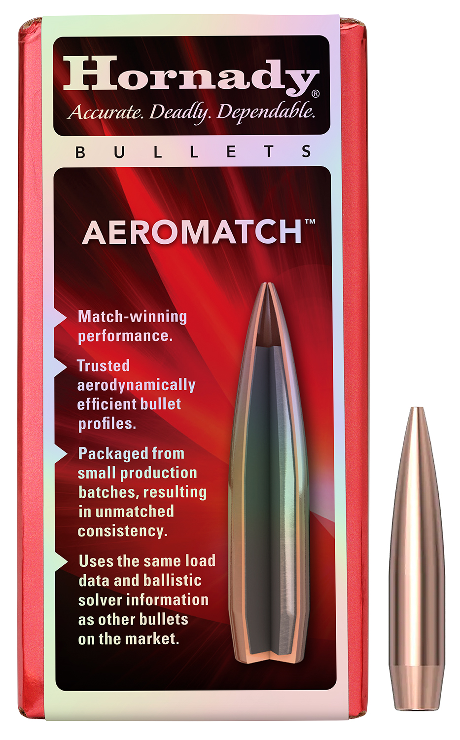 Hornady AEROMATCH, .308 Diameter, 30 Caliber, 168 Grain, AEROMATCH Hollow Point Boat Tail, 100 Count 30507