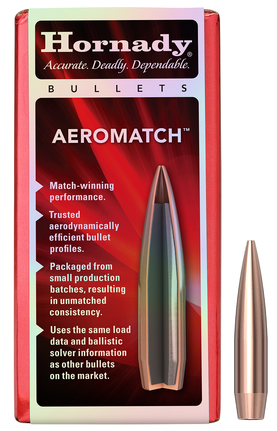 Hornady AEROMATCH, .264 Diameter, 6.5MM, 140 Grain, AEROMATCH Hollow Point Boat Tail, 100 Count 26303