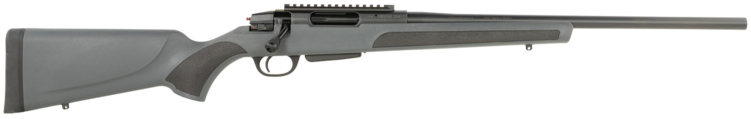 Stevens 19173 334 Full Size 243 Win 3+1 20" Black Button Rifled Barrel, Black Carbon Steel Receiver w/Picatinny Rail, Gray Fixed Synthetic Stock, Right Hand