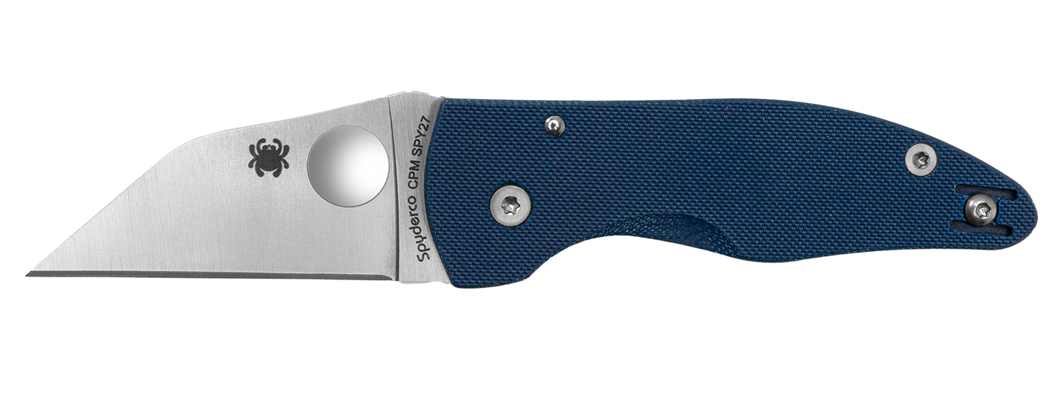 Spyderco MicroJimbo, Folding Knife, 2.45 Wharncliffe Blade, 6.22 Overall Length, CPM SPY27 Blade Steel, Plain Edge, Satin Finish, Silver, Blue G-10 Handle, Compression Lock C264GPCBL