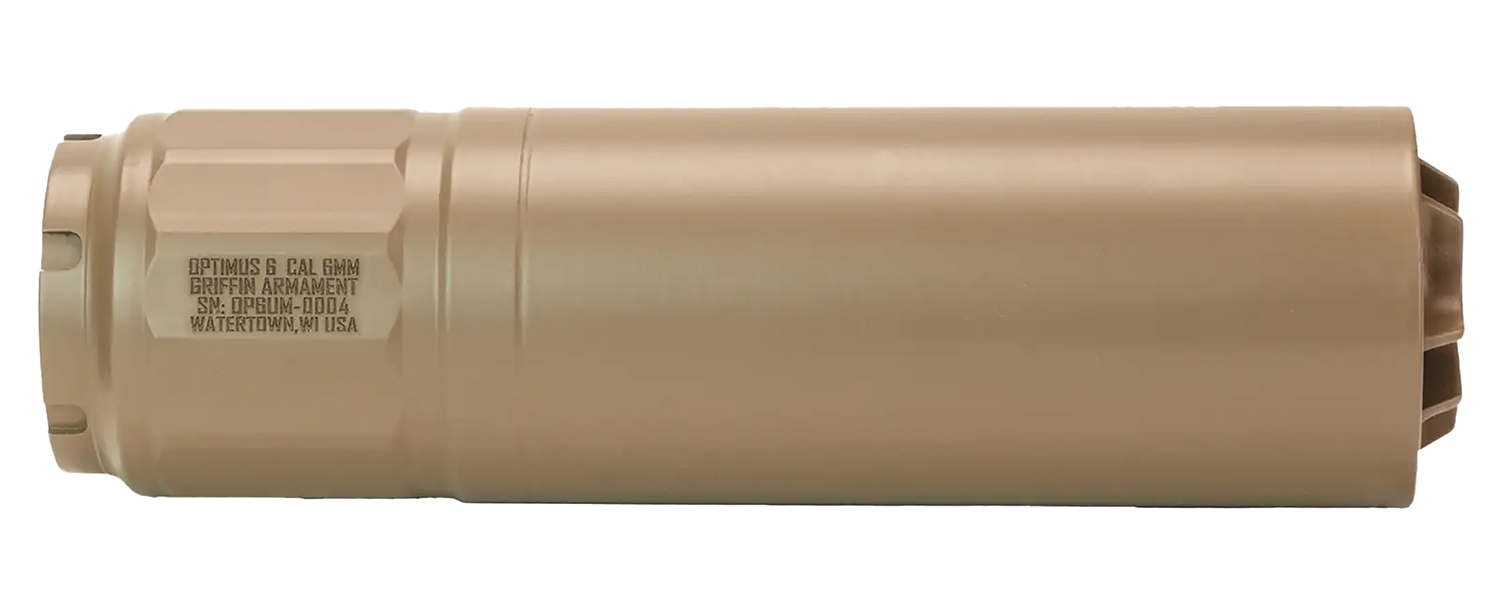 Griffin Armament Optimus 6, Suppressor, 6.68 Long, 6MM, 17-4 Stainless Steel Construction, Utility Mount (HUB Compatible), Cerakote Finish, Flat Dark Earth, Does Not Come with Muzzle Device or HUB Insert GAOP6UMFDE-W
