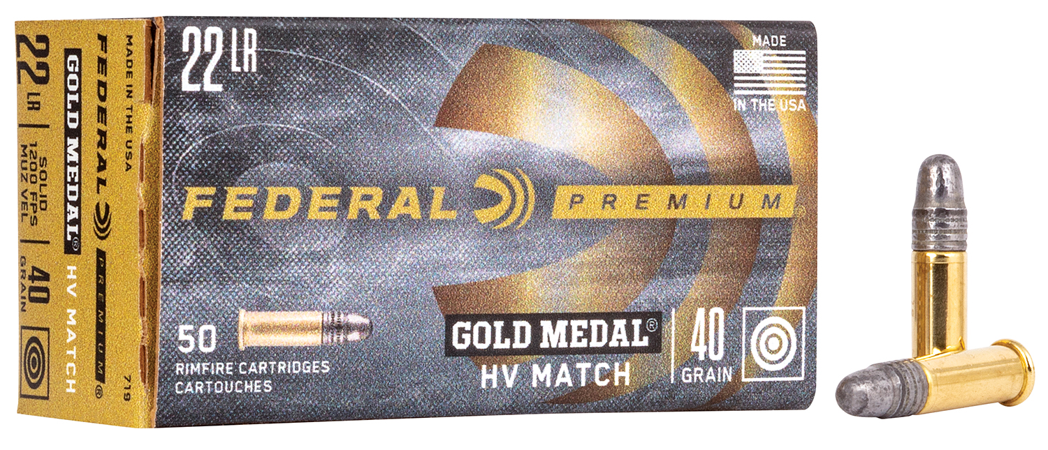 Federal 719 Premium Gold Medal 22 LR 40 gr Lead Round Nose 50 Per Box/...