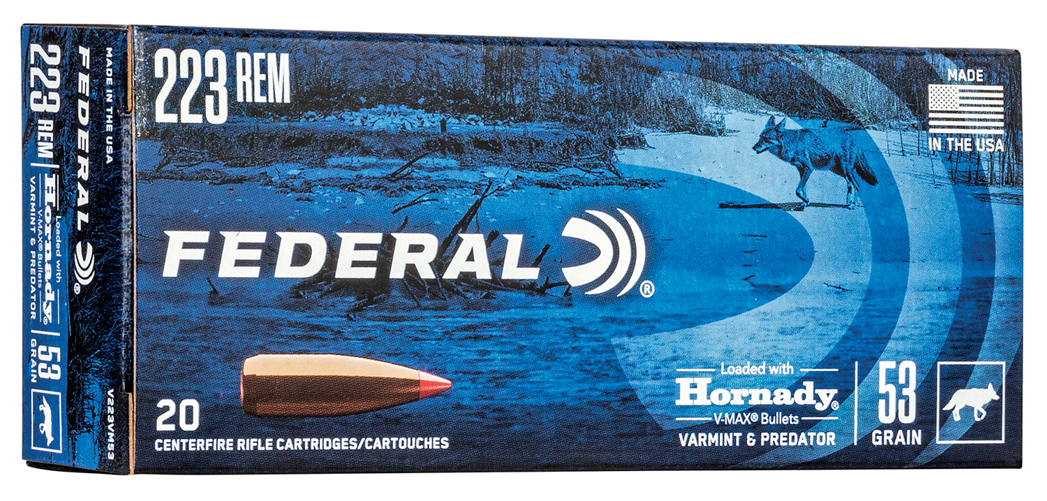 Federal V223VM53 Varmint & Predator  223Rem 53gr Hornady V-Max 20 Per Box/10 Case