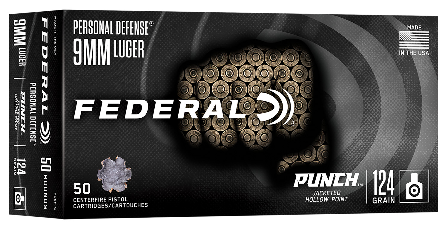 Federal PD9P1G Punch 9mm 124gr Jacketed Hollow Point 50 Per Box/10 Case