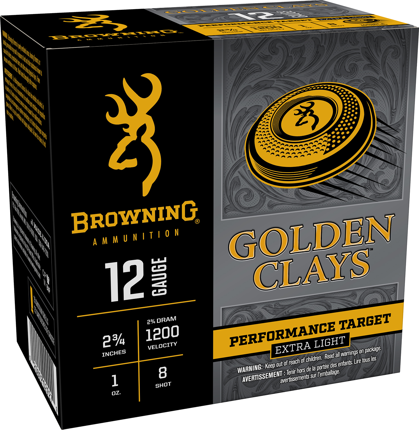 Browning Ammo BGC12L8 Golden Clays 12Gauge 2.75" 1oz 8Shot 25 Per Box/10 Case - Browning - 12 GAUGE