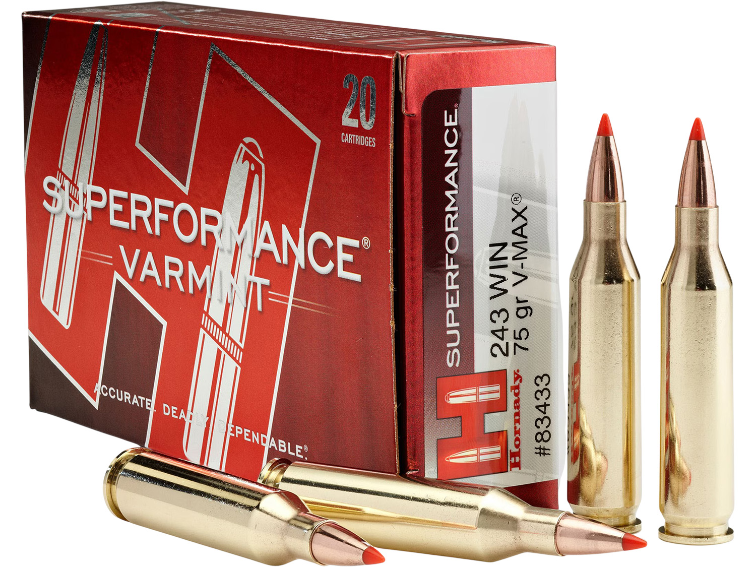Hornady Superformance Varmint, .243 Winchester Super Short Magnum, 75 Grain, V-Max, 20 Round Box 80411