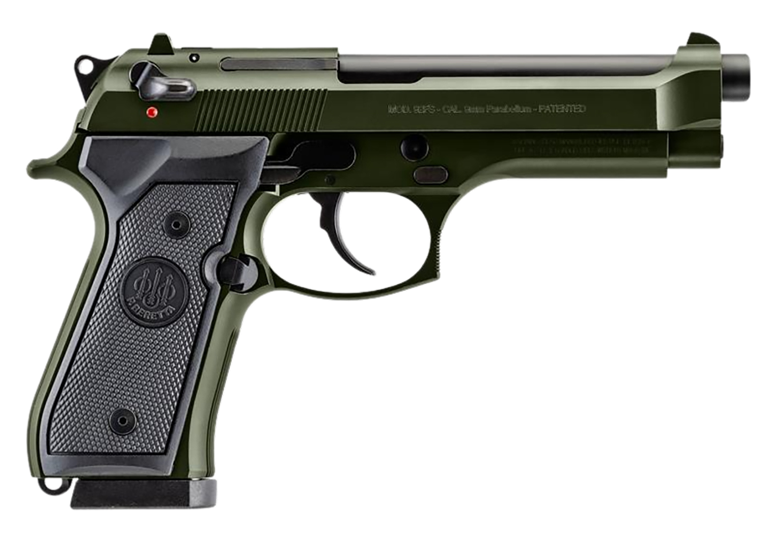 Beretta USA J92F300GR10 92FS  Full Size Frame 9mm Luger 10+1 4.90" Black Steel Barrel, OD Green Cerakote Serrated Slide, OD Green Cerakote Aluminum Frame w/Beavertail, Black Textured Grip