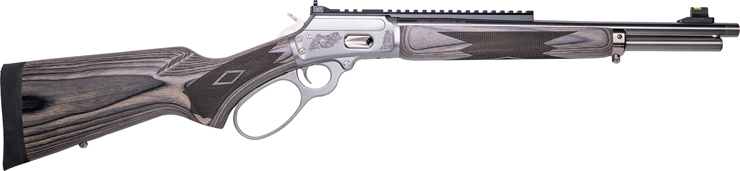 Cnc Firearms CNCMAR44 Marlin 1894 Wild Boar 44 Mag 8+1 16" Polished Threaded Barrel, Polished Engraved w/Wild Boar Stainless Steel Receiver w/Picatinny Rail Receiver, Gray Fixed Laminate Stock