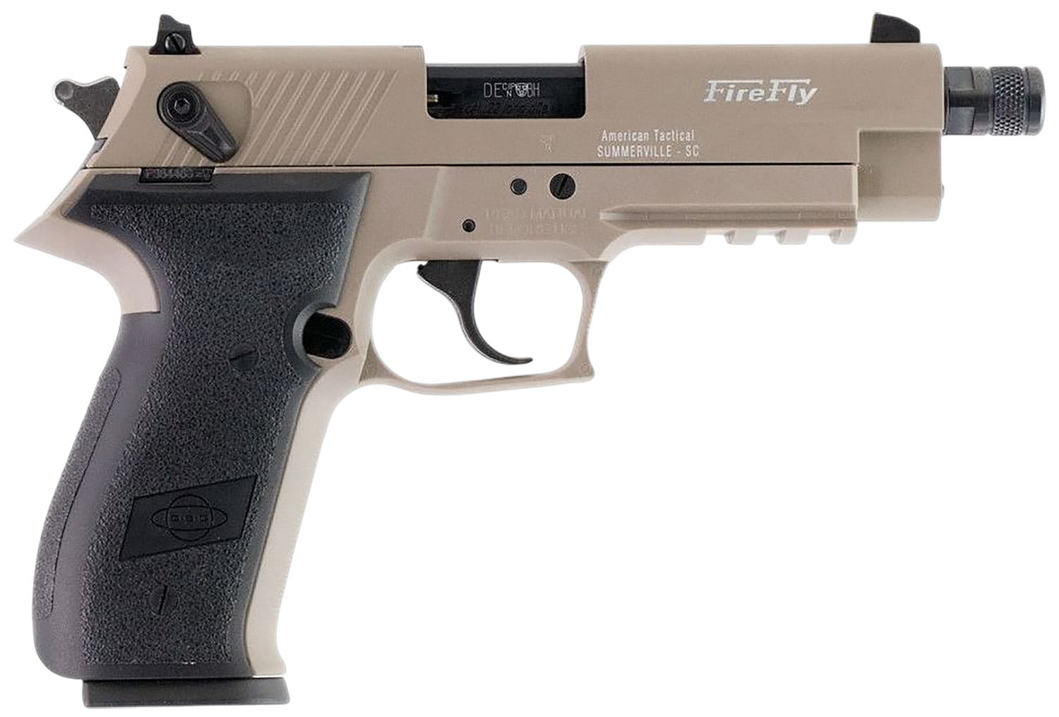 GSG GERG2213TFFTA FireFly  22 LR 13+1 4.90" Black Threaded Barrel, Tan Aluminum Serrated Slide, Tan Aluminum Frame w/Picatinny Rail, Textured Grip