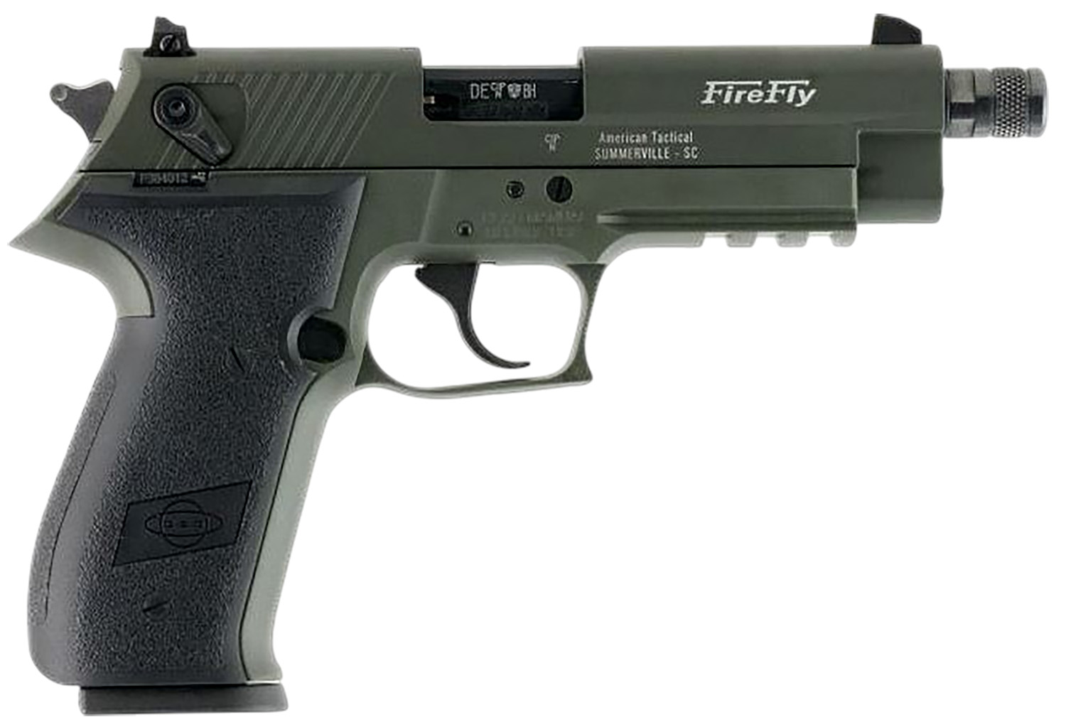 GSG GERG2213TFFGA FireFly  22 LR 13+1 4.90" Black Threaded Barrel, Green Aluminum Serrated Slide, Green Aluminum Frame w/Picatinny Rail, Textured Grip