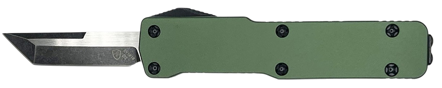 Templar Knife Premium LW 1.85" OTF Tanto Plain Black Oxide Stonewashed Powder Coated D2 Steel Blade, 3.50" Green Anodized Aluminum Handle, California Legal