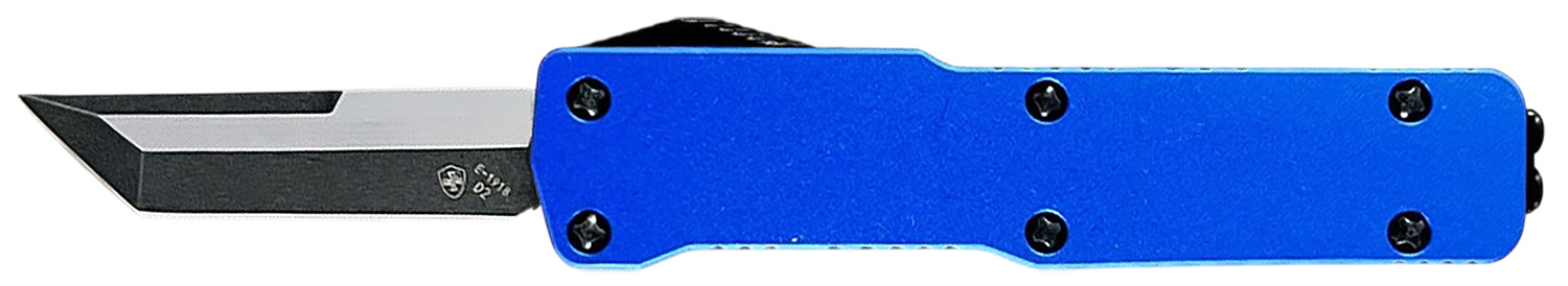 Templar Knife Premium LW Micro 1.85" OTF Tanto Plain Black Oxide Stonewashed Powder Coated D2 Steel Blade, 3.50" Blue Anodized Aluminum Handle, California Legal