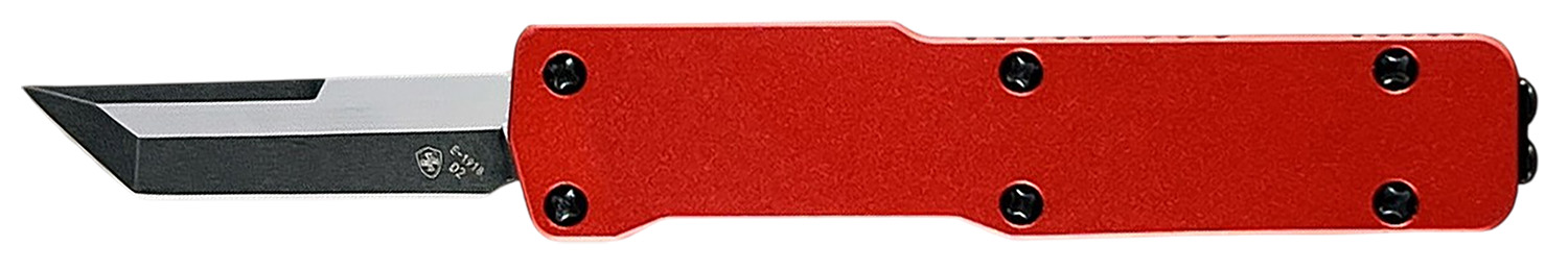 Templar Knife Premium LW Micro 1.85" OTF Tanto Plain Black Oxide Stonewashed Powder Coated D2 Steel Blade, 3.50" Red Anodized Aluminum Handle, California Legal