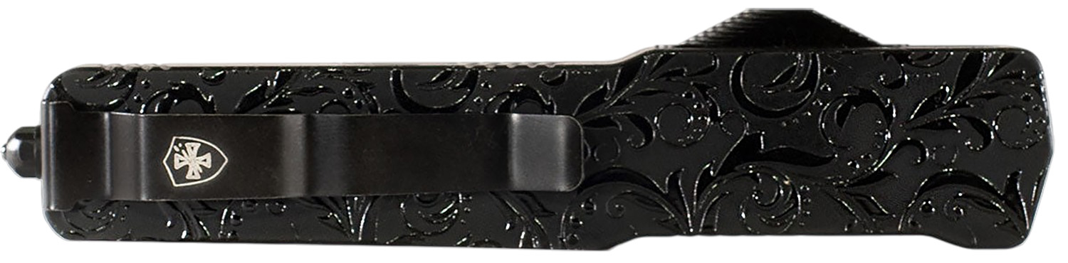 Templar Knife Premium LW Maiden Gloss Slim OTF Dagger Part Serrated Black Oxide Stonewashed Powder Coated D2 Steel Blade, 5" Black Gloss Aluminum Handle