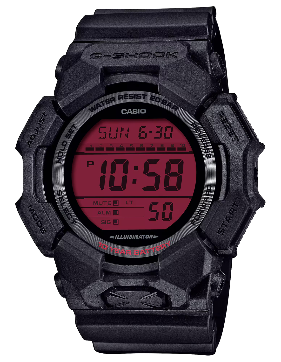 GSHOCK GD010BBR1CR DIGITAL MOVEMENT BLK/RED