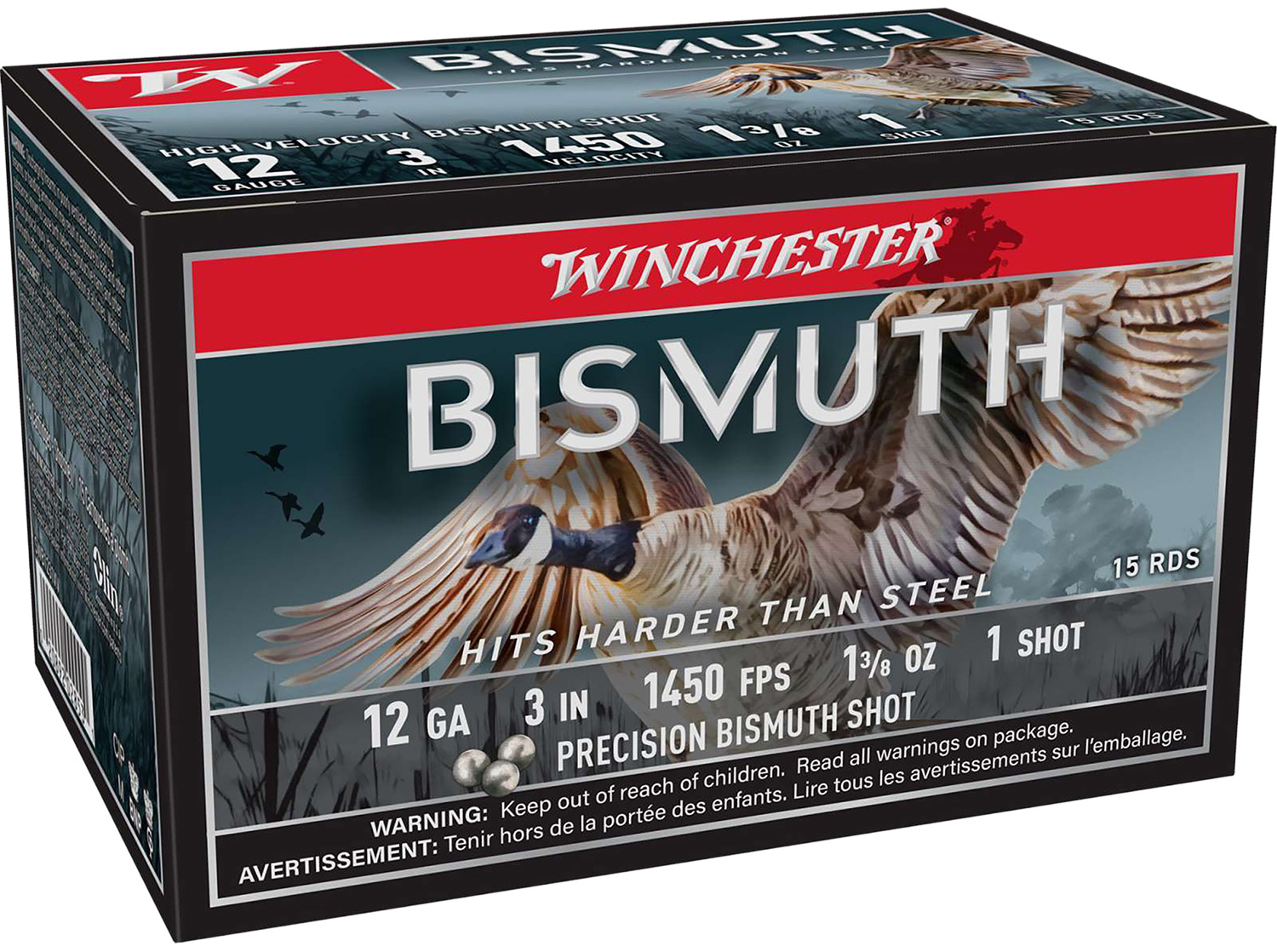 Winchester SWB1231XV 12ga Bismuth Shotgun Ammo 3" 1-3/8oz 1450fps #1 15ct - Winchester - 12 GAUGE 3"