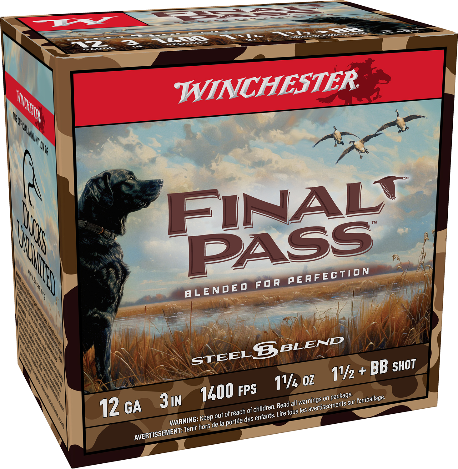 Winchester Final Pass Shotshells 12 ga 3 1-1/4 oz 1400 fps #1.5 & #BB 25/ct