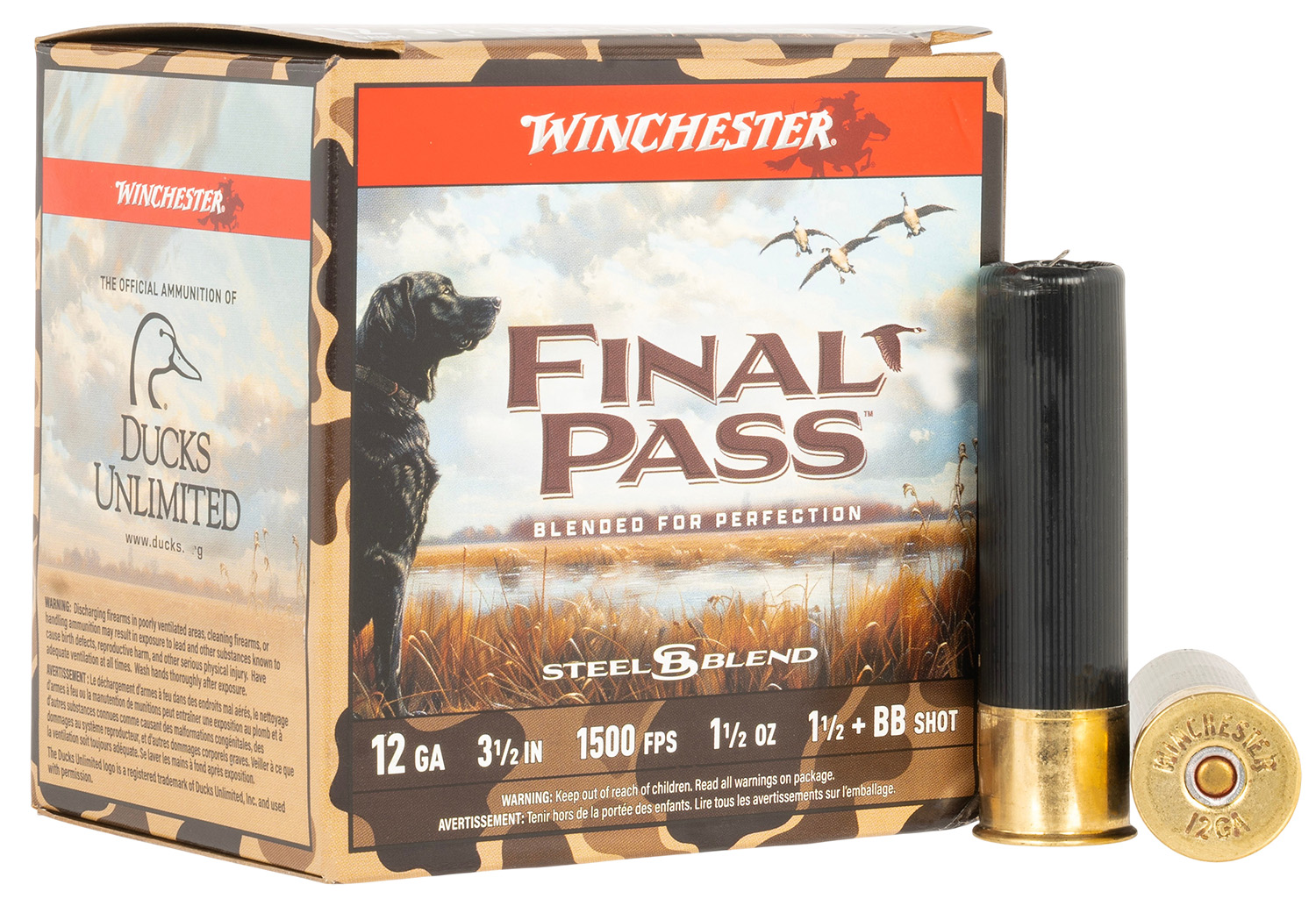 Winchester Final Pass Shotshells 12ga 3-1/2 1-1/2oz 1500 fps #1.5 & #BB Shot 25/ct