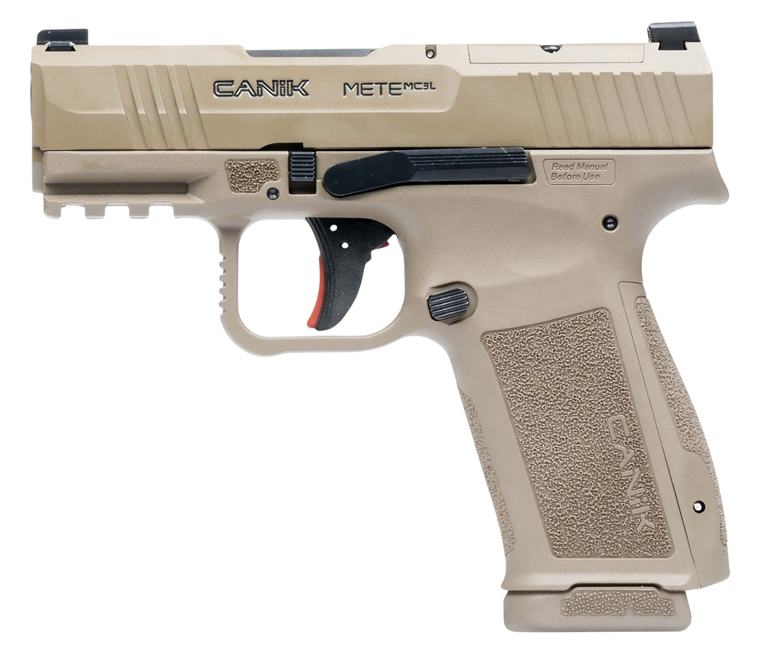 Canik HG7884CAD-N Mete MC9L *CA Compliant 9mm Luger 10+1 3.18" Black Steel Barrel, Desert Cerakote Steel Serrated Slide, Flat Dark Earth Polymer Frame w/Picatinny Rail, Interchangeable Backstrap Grip