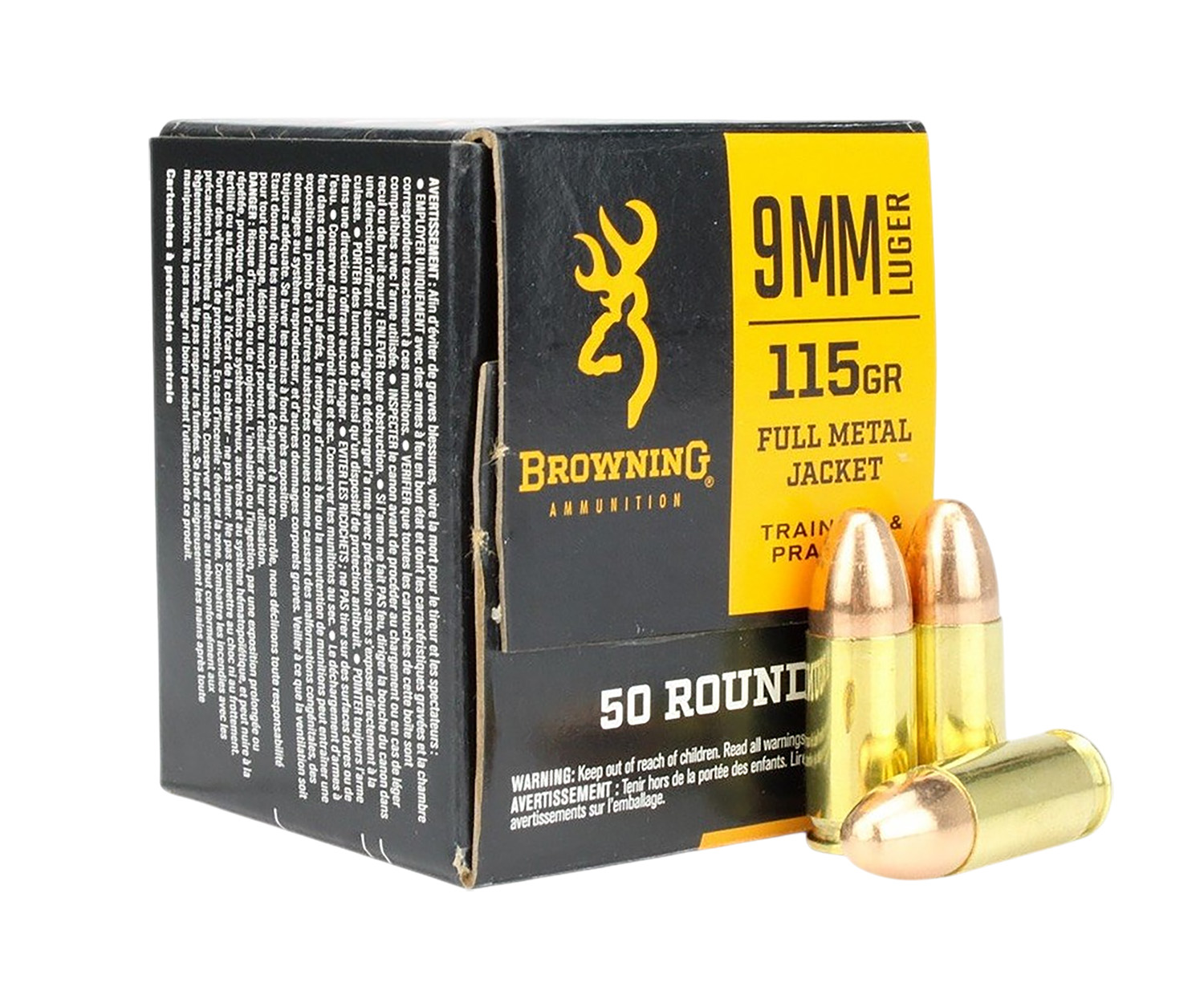 Browning Ammo B191800093 9mm 115gr Full Metal Jacket 50 Per Box/20 Case